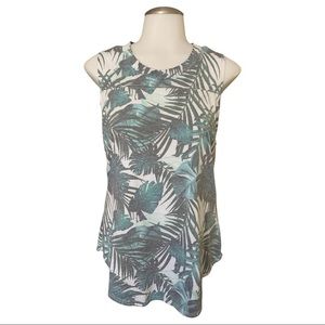 CHASER Faded Wash Palm Print Crew Neck Cotton Blend Tank (M)